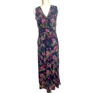 Lands End Navy Floral Maxi Dress Women's Medium